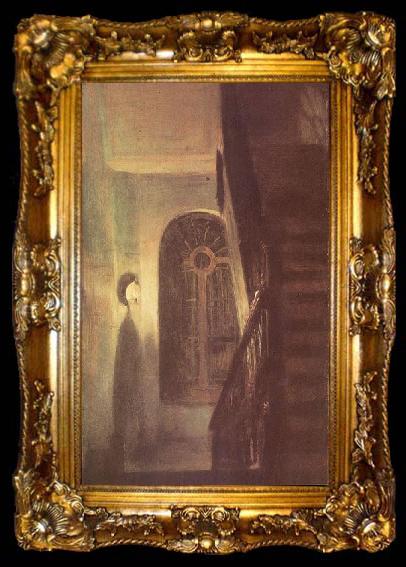 framed  Adolph von Menzel Treppenflur bei Nachtbeleuchtung, ta009-2